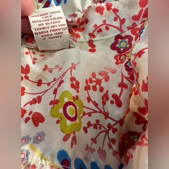 SUNDANCE Catalog Flower Festival Washable Silk Blouse Tiered Top Ivory Shirt - Picture 10 of 11